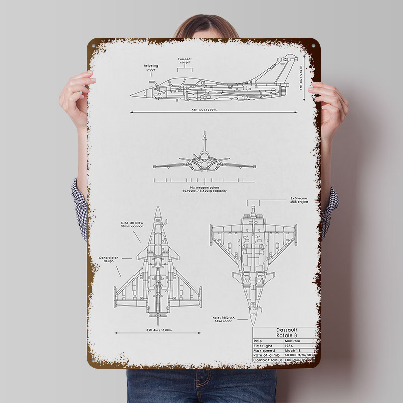 Vintage Gaming Accessories - Dassault Rafale Blueprint Printing Poster Customized